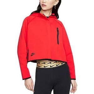 This is a Women's Nike Sportswear Tech Fleece Cape Reimagine Red Cropped Jacket